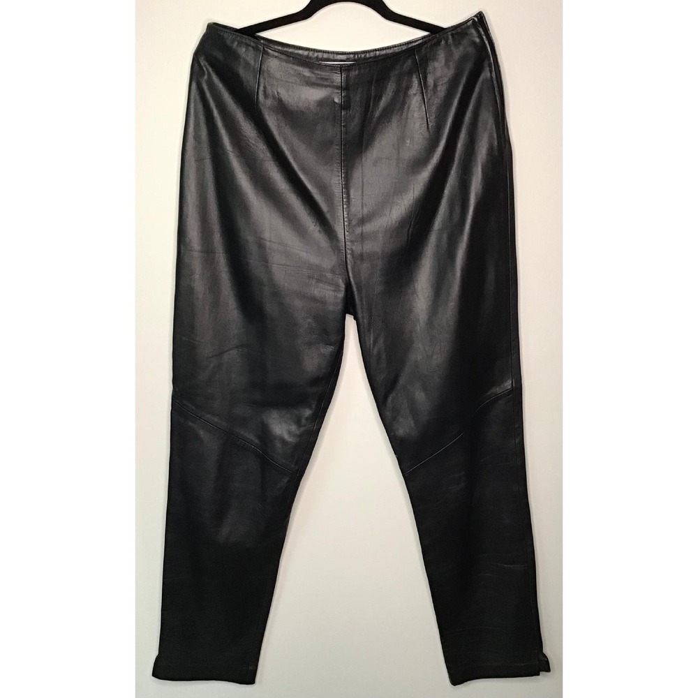 Vintage Y2K 111 State Black Genuine Leather Pants High Rise Straight Leg Size L